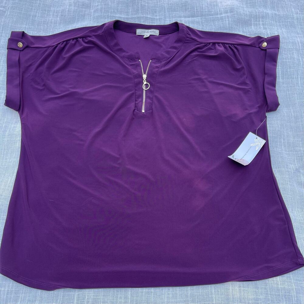 Joie de Vivre Women’s 2X Purple Zip Front Short Sleeve Blouse Top NWT